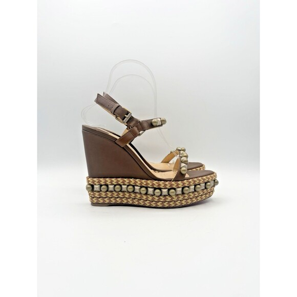 Christian Louboutin Shoes - Christian Louboutin Cataconico 120 Brown Leather Wedge Espadrilles Size EU 38